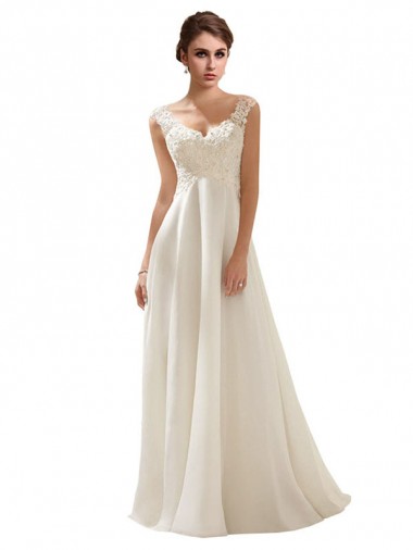 Sleeveless Ivory Low Back A-Line Soft Chiffon & Lace V-Neck Wedding Dress Maidstone