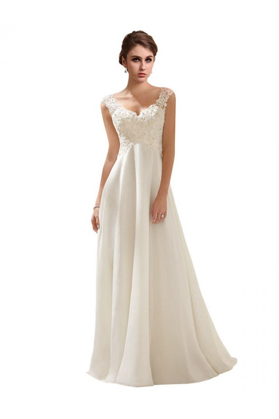 Sleeveless Ivory Low Back A-Line Soft Chiffon & Lace V-Neck Wedding Dress Maidstone