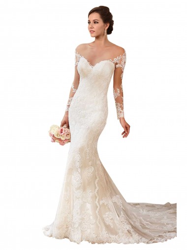 Long Sleeves Ivory Mermaid Sweetheart Wedding Gowns Maidstone