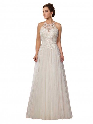 Sleeveless Ivory A-Line Tulle Illusion Neck Wedding Dress Maidstone
