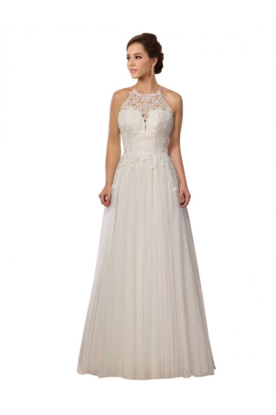 Sleeveless Ivory A-Line Tulle Illusion Neck Wedding Dress Maidstone
