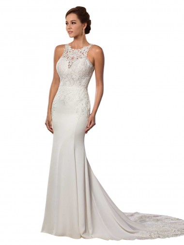 Sleeveless Ivory V-Back Sheath High Neck Modern Wedding Dress Maidstone