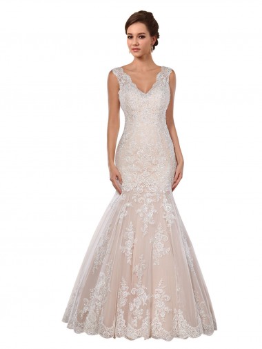 Sleeveless Ivory & Champagne Mermaid V-Neck Modern Wedding Dress Maidstone