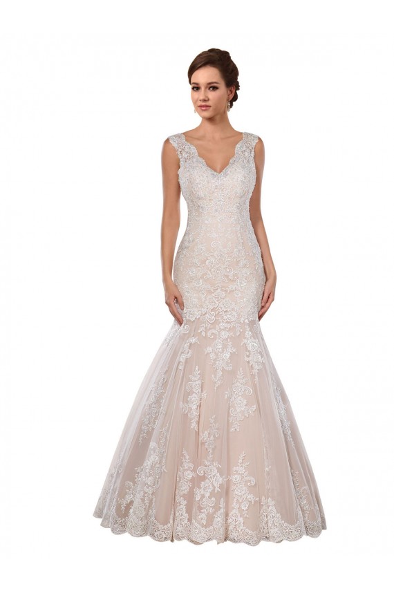 Sleeveless Ivory & Champagne Mermaid V-Neck Modern Wedding Dress Maidstone