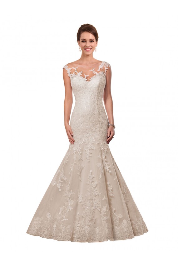 Cap Sleeves White Mermaid Illusion Neck Wedding Dress Maidstone