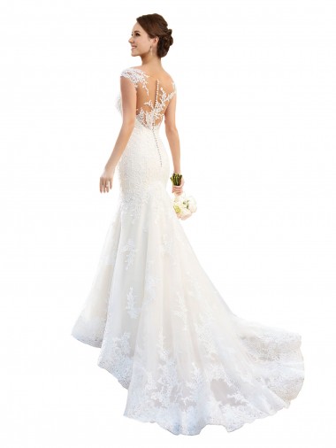Cap Sleeves White Mermaid Illusion Neck Wedding Dress Maidstone