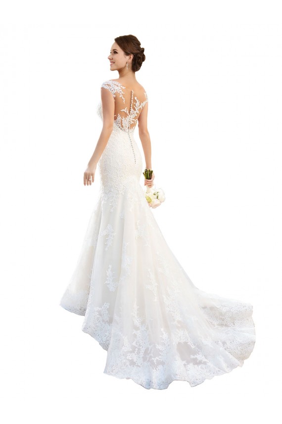 Cap Sleeves White Mermaid Illusion Neck Wedding Dress Maidstone