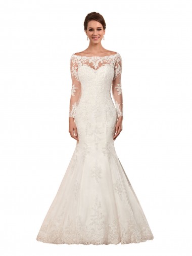 Long Sleeves Ivory Mermaid Bateau Neck Sexy Wedding Dress Maidstone