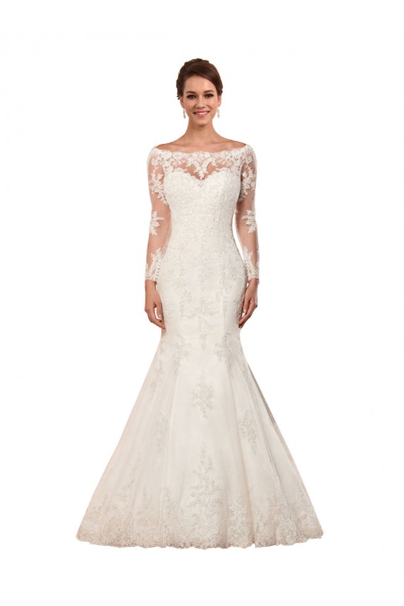 Long Sleeves Ivory Mermaid Bateau Neck Sexy Wedding Dress Maidstone
