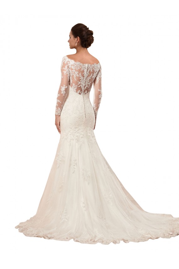 Long Sleeves Ivory Mermaid Bateau Neck Sexy Wedding Dress Maidstone