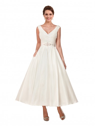 Sleeveless Ivory A-Line Satin V-Neck Wedding Dress Maidstone