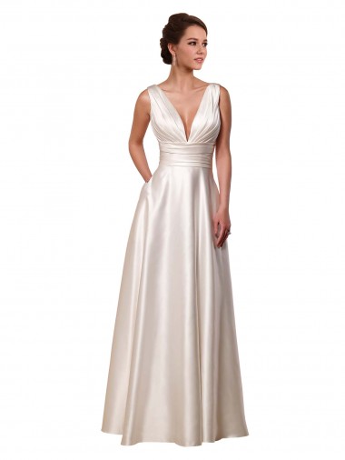 Sleeveless Ivory A-Line Satin V-Neck Wedding Gowns Maidstone