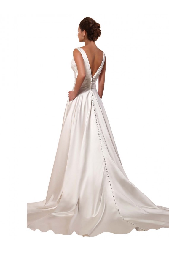 Sleeveless Ivory A-Line Satin V-Neck Wedding Gowns Maidstone