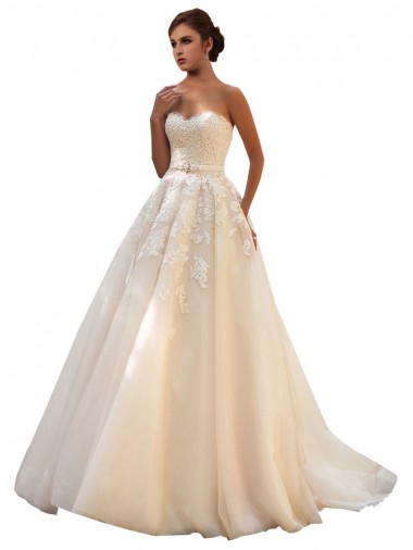 Sleeveless Ivory & Champagne Ball Gown Sweetheart Long Wedding Dress Maidstone