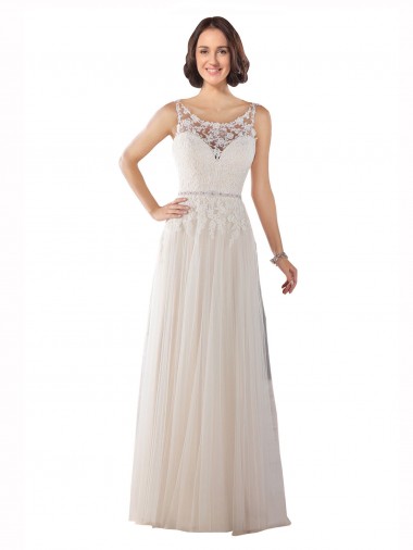 Sleeveless Ivory & Champagne A-Line Illusion Neck Boho Wedding Dress Maidstone