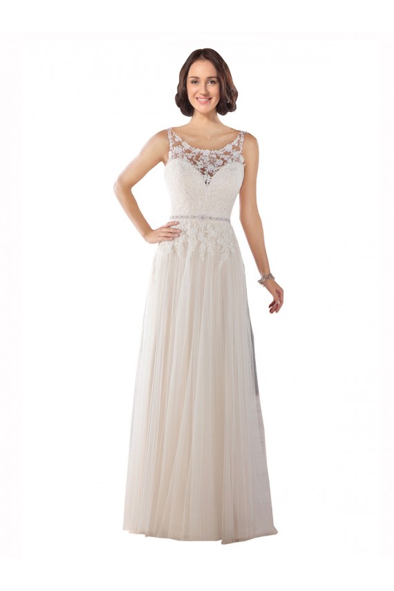 Sleeveless Ivory & Champagne A-Line Illusion Neck Boho Wedding Dress Maidstone