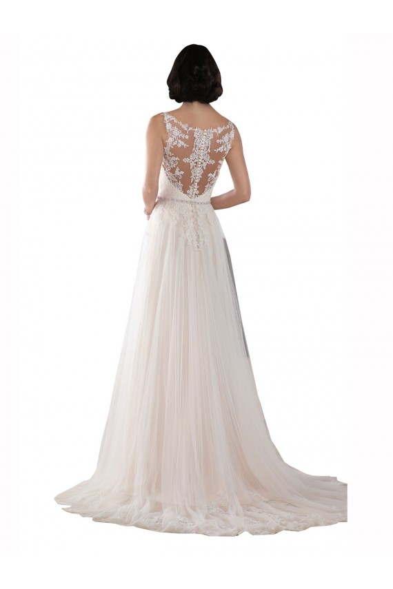 Sleeveless Ivory & Champagne A-Line Illusion Neck Boho Wedding Dress Maidstone