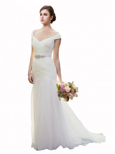Sleeveless Ivory Mermaid Tulle Off the Shoulder Beach Wedding Dress Maidstone