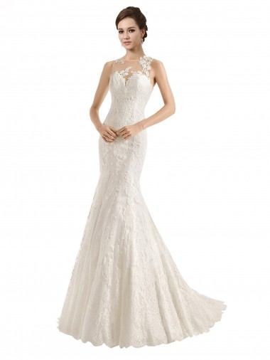 Sleeveless Ivory Mermaid Illusion Neck Wedding Dress Maidstone