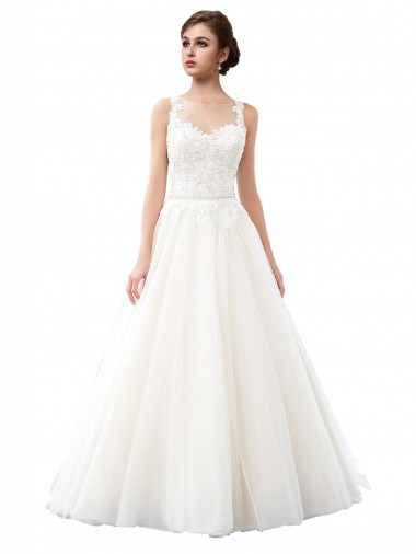 Sleeveless Ivory A-Line Illusion Neck Beach Wedding Dress Maidstone
