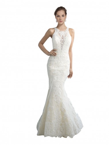 Sleeveless Ivory Mermaid Illusion Neck Beach Wedding Dress Maidstone