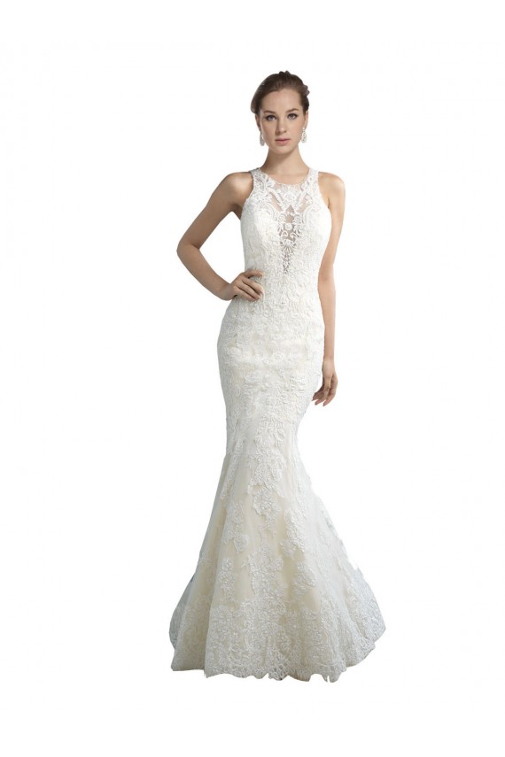 Sleeveless Ivory Mermaid Illusion Neck Beach Wedding Dress Maidstone