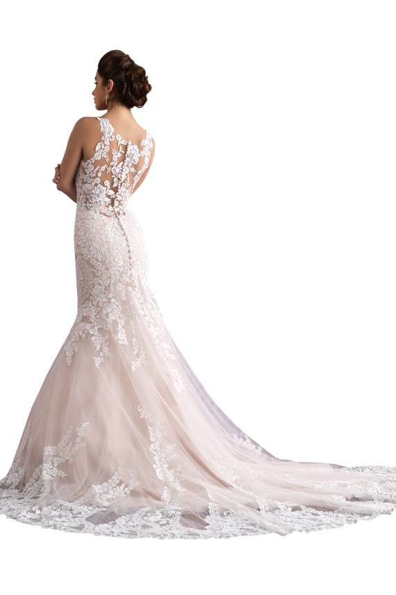Sleeveless Ivory & Champagne Mermaid Tulle & Lace Illusion Neck Wedding Dress Maidstone