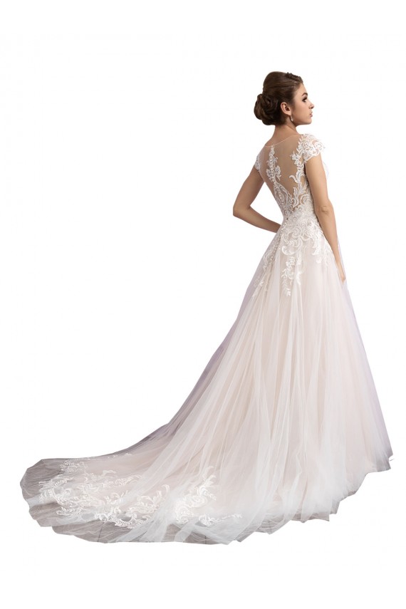 Cap Sleeves Ivory & Champagne A-Line Illusion Neck Beach Wedding Dress Maidstone