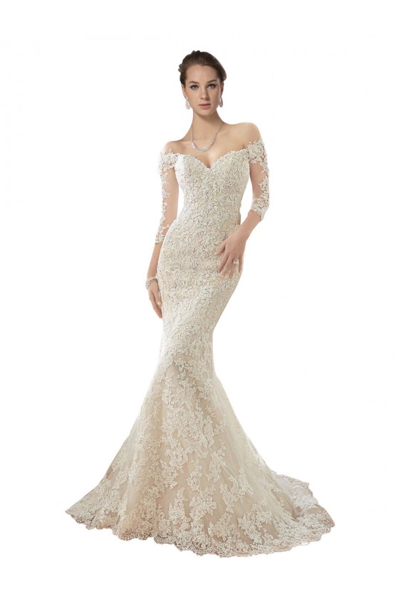 Long Sleeves Ivory & Champagne Mermaid Off the Shoulder Wedding Dress Maidstone