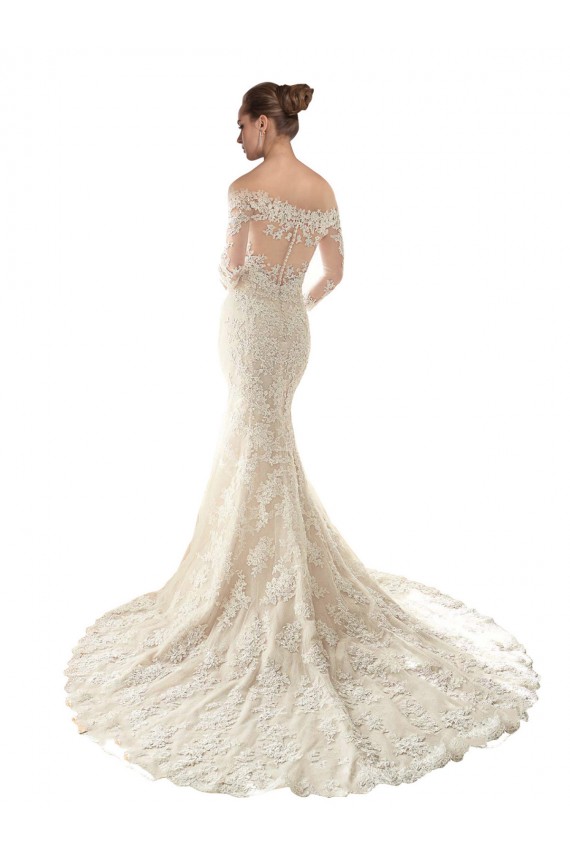 Long Sleeves Ivory & Champagne Mermaid Off the Shoulder Wedding Dress Maidstone