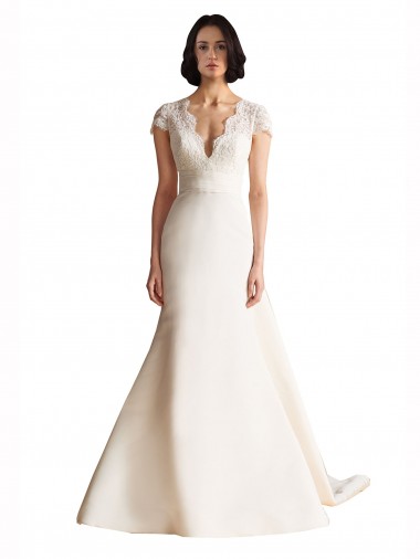 Cap Sleeves Ivory Keyhole Back A-Line V-Neck Wedding Dress Maidstone