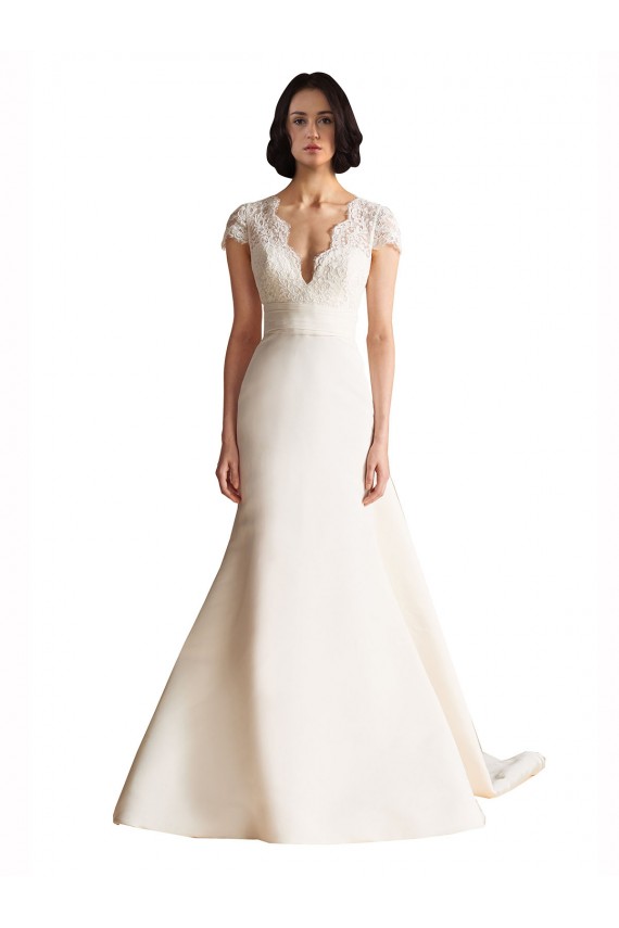 Cap Sleeves Ivory Keyhole Back A-Line V-Neck Wedding Dress Maidstone