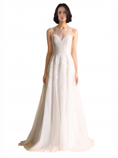 Sleeveless Ivory A-Line Tulle Illusion Neck Long Wedding Dress Maidstone
