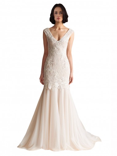 Sleeveless Ivory & Champagne Low Back Mermaid V-Neck Wedding Dress Maidstone