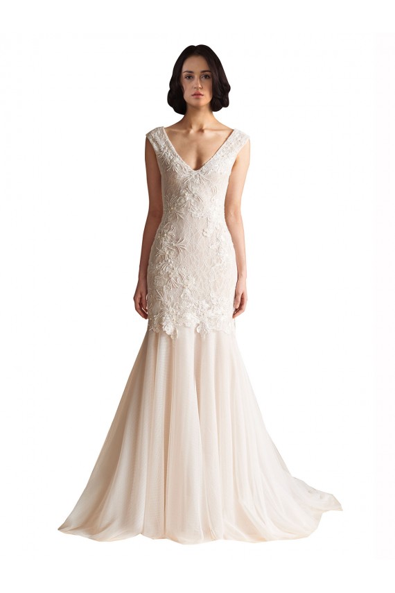 Sleeveless Ivory & Champagne Low Back Mermaid V-Neck Wedding Dress Maidstone