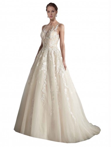 Sleeveless Ivory & Champagne A-Line Illusion Neck Wedding Dress Maidstone