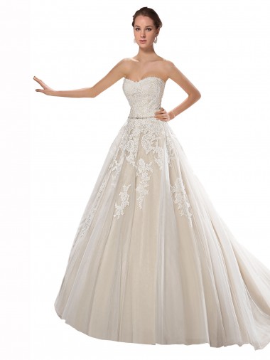 Sleeveless Ivory & Champagne A-Line Strapless Wedding Dress Maidstone