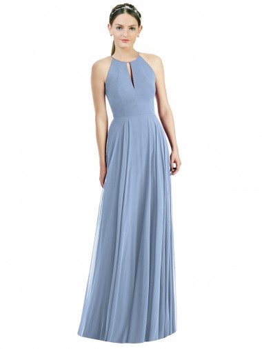 Sleeveless Dusty Blue A-Line Halter Neck Semi Formal Evening Dress / Bridesmaid Dress Maidstone
