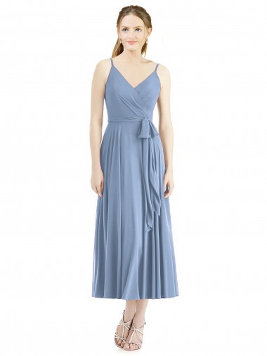 Sleeveless Dusty Blue A-Line Spaghetti Straps Bridesmaid Dress Maidstone