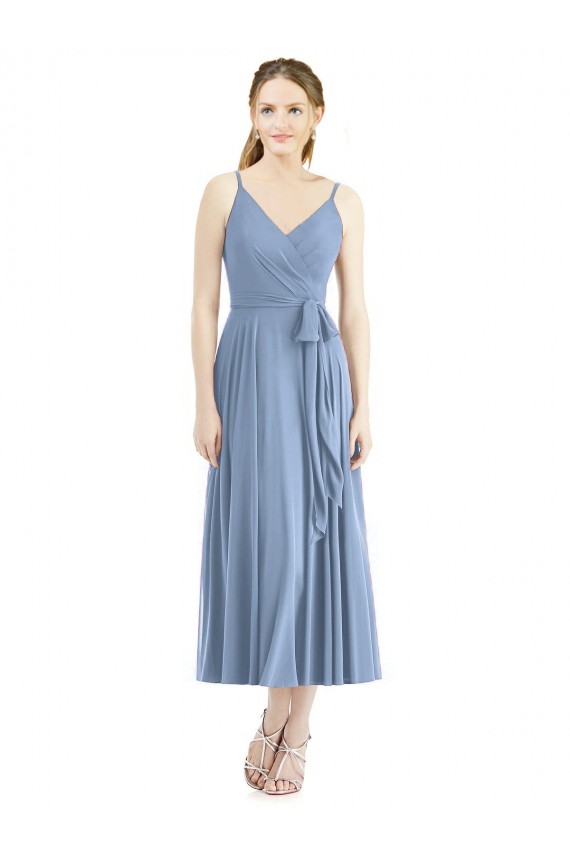 Sleeveless Dusty Blue A-Line Spaghetti Straps Bridesmaid Dress Maidstone