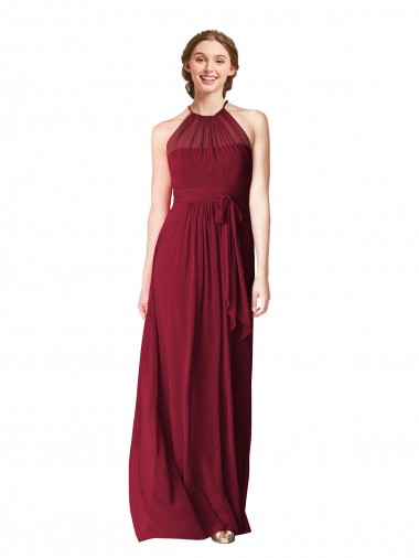 Sleeveless Burgundy A-Line Halter Neck Evening Gowns / Bridesmaid Dresses Maidstone