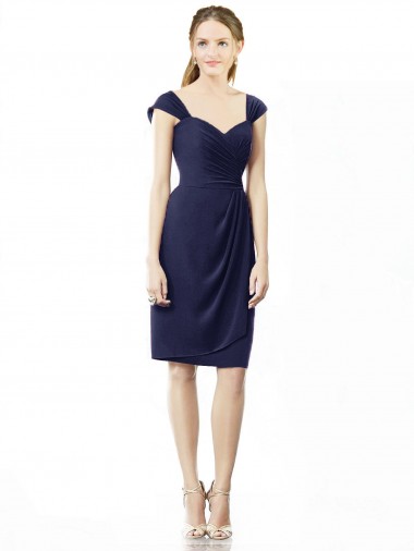 Cap Sleeves Dark Navy Sheath Sweetheart Bridesmaid Dress Maidstone