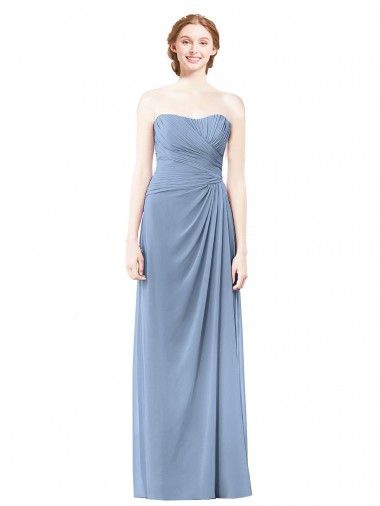 Sleeveless Dusty Blue A-Line Strapless Formal Dresses / Bridesmaid Dresses Maidstone