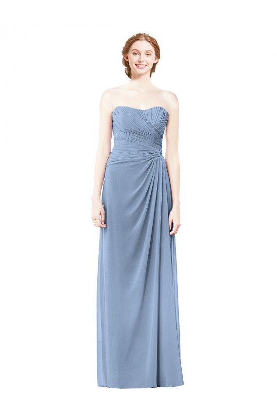 Sleeveless Dusty Blue A-Line Strapless Formal Dresses / Bridesmaid Dresses Maidstone