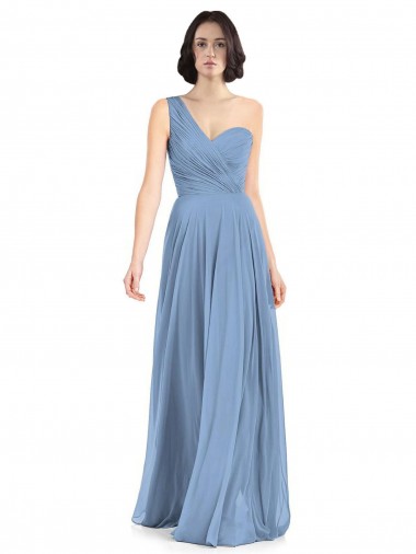 Sleeveless Dusty Blue A-Line One Shoulder Formal Dress / Bridesmaid Dress Maidstone