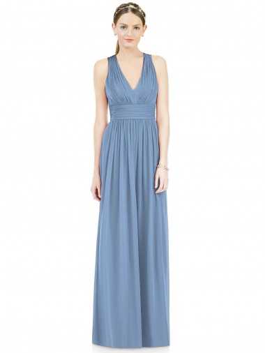 Sleeveless Dusty Blue A-Line V-Neck Bridesmaid Gowns Maidstone