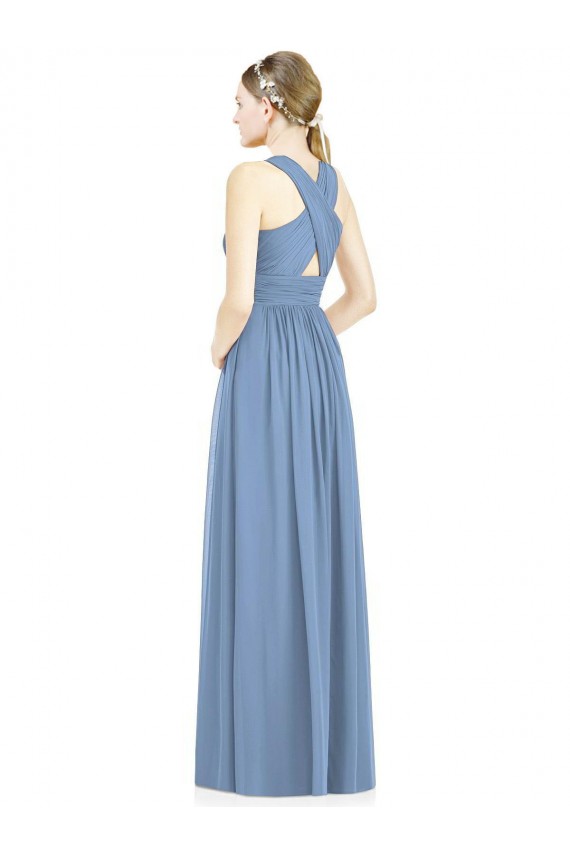 Sleeveless Dusty Blue A-Line V-Neck Bridesmaid Gowns Maidstone