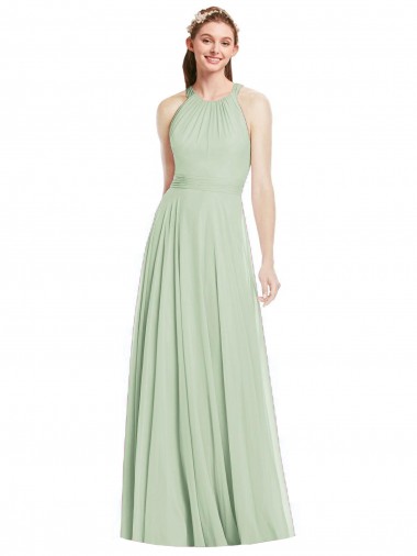 Sleeveless Sage A-Line Halter Neck Bridesmaid Dress / Evening Dress Maidstone