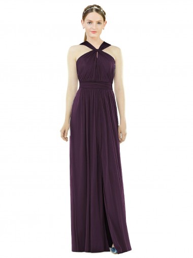 Sleeveless Grape V-Back A-Line Halter Neck Semi Formal Evening Dress / Bridesmaid Dress Maidstone