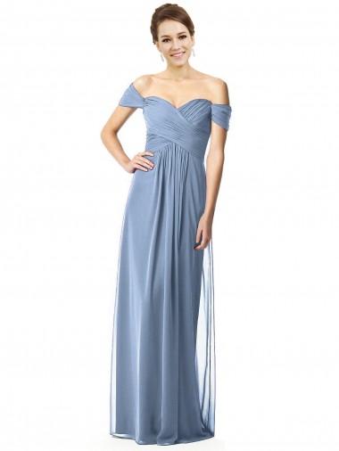 Cap Sleeves Dusty Blue A-Line Off the Shoulder Bridesmaid Dress Maidstone